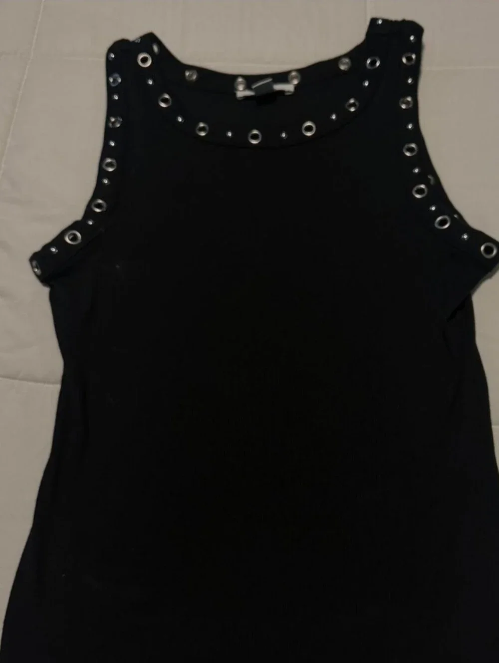 Black Grommet-Trim Sleeveless Top